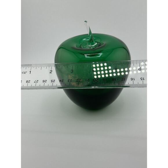 Vintage Blenko Art Glass Emerald Green Apple Paperweight w/ Clear Stem 1960s MCM - Picture 8 of 8